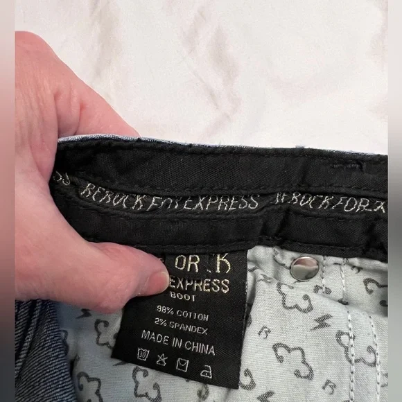 Y2K 2011 REROCK For Express Dark Distressed Low Rise Bootcut Jeans Size 0R - Picture 5 of 10